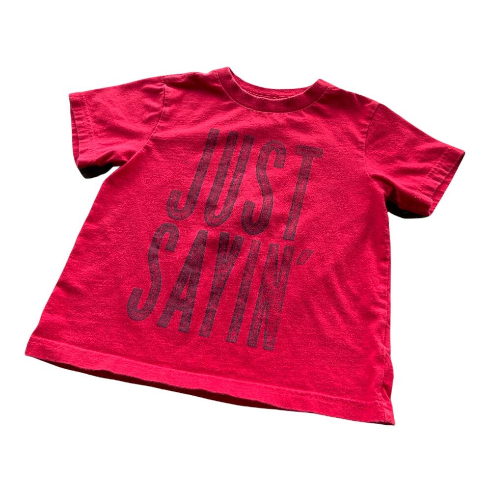 The Children's Place Boys Shirt Size XS 4 Red Navy Blue Just Sayin' Short Sleeve